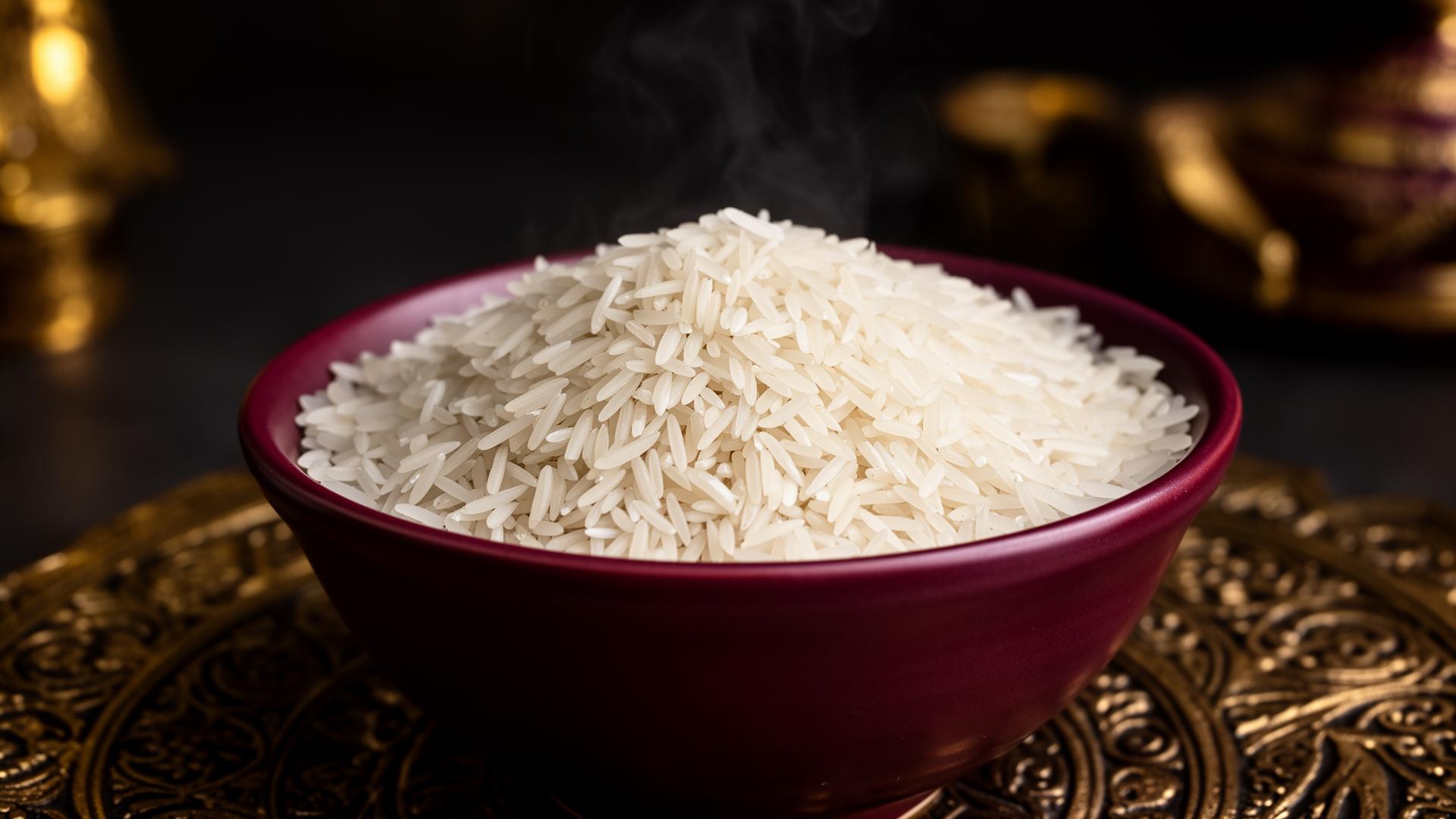 Khidmat aged basmati rice grains in bulk export packaging